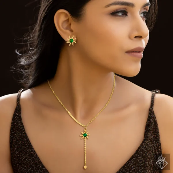Anti-Tarnish Golden Necklace Set With Earrings