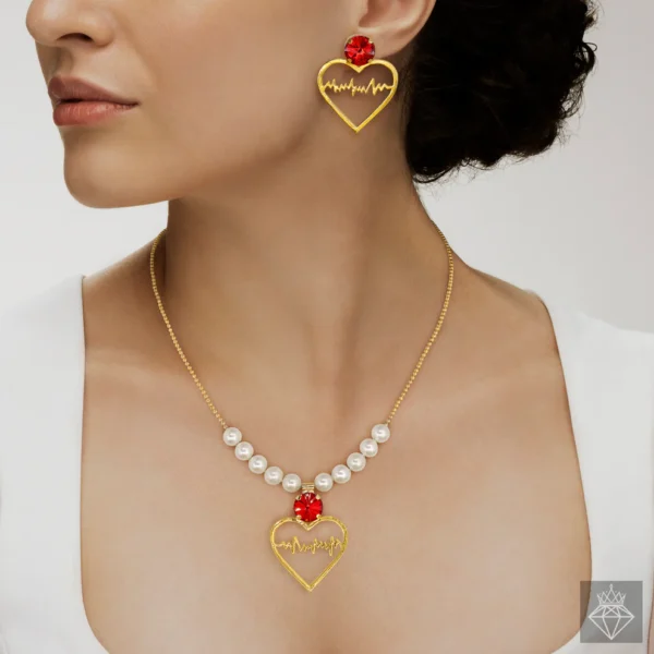 Anti-Tarnish Heart Necklace Set With Earrings
